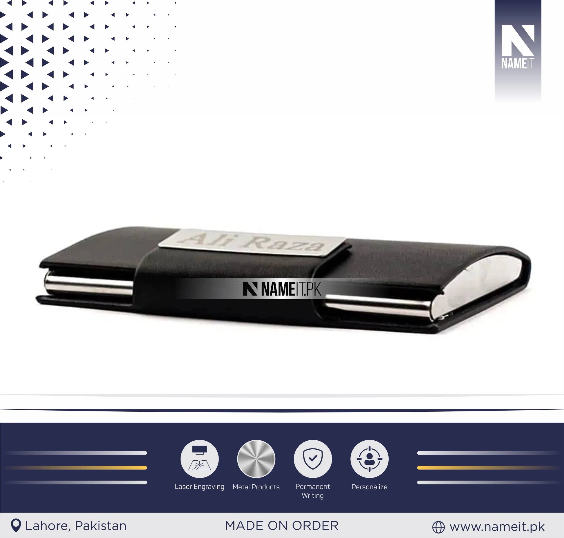 Company Personalized Business Magnetic Card Holder,  Logo/Text Laser Engraved NAMEIT PAKISTAN