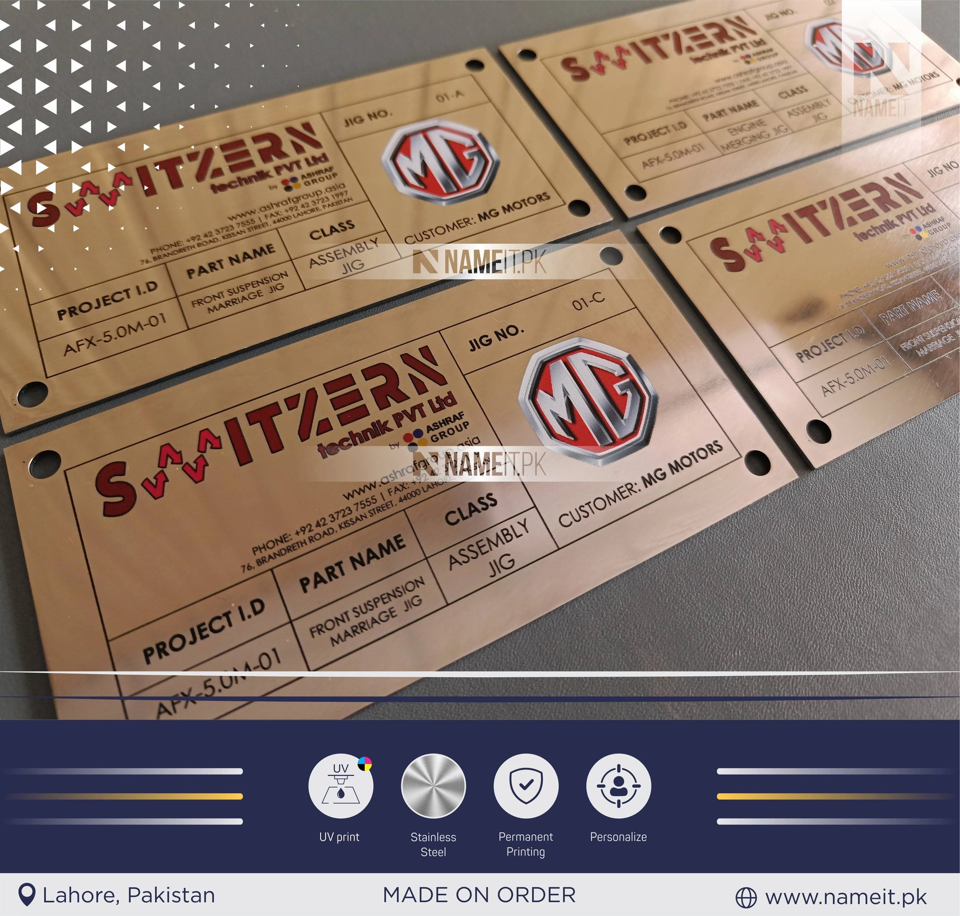 Custom Products Tags, Custom UV Printed Steel Plates, Machine Metal Plate, Custom Machine Labels, Instruction Tags, Printed Tag NAMEIT PAKISTAN
