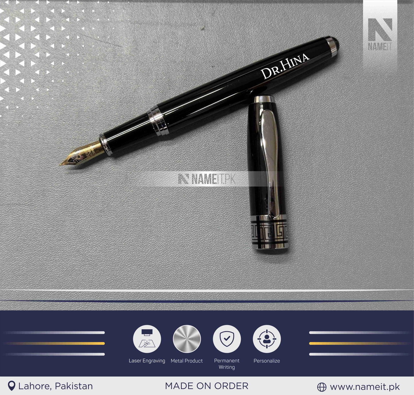 Pen, Fountain ink Pen with Name Engraved - Gifting on Any Special Occasion - Black Clip Teachers Day Gift