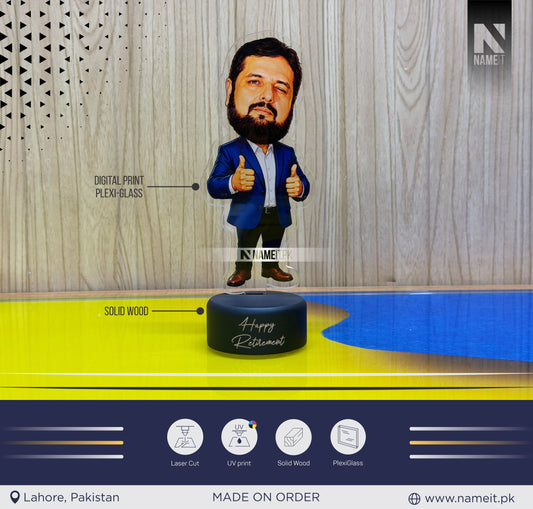 Premium Personalized Acrylic Caricature Standee | Custom Photo Table Top Stand | Retirement Gift | Executive Desk Decor | Corporate Farewell Gift | Custom Acrylic Character Stand