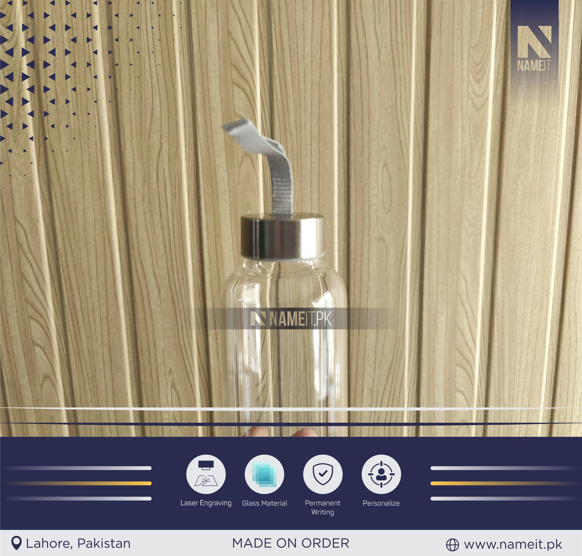 Personalized Crystal Glass Water Bottle with Sleeve Available | Custom Glass Water Bottle | Customizable to Any Design Available NAMEIT PAKISTAN