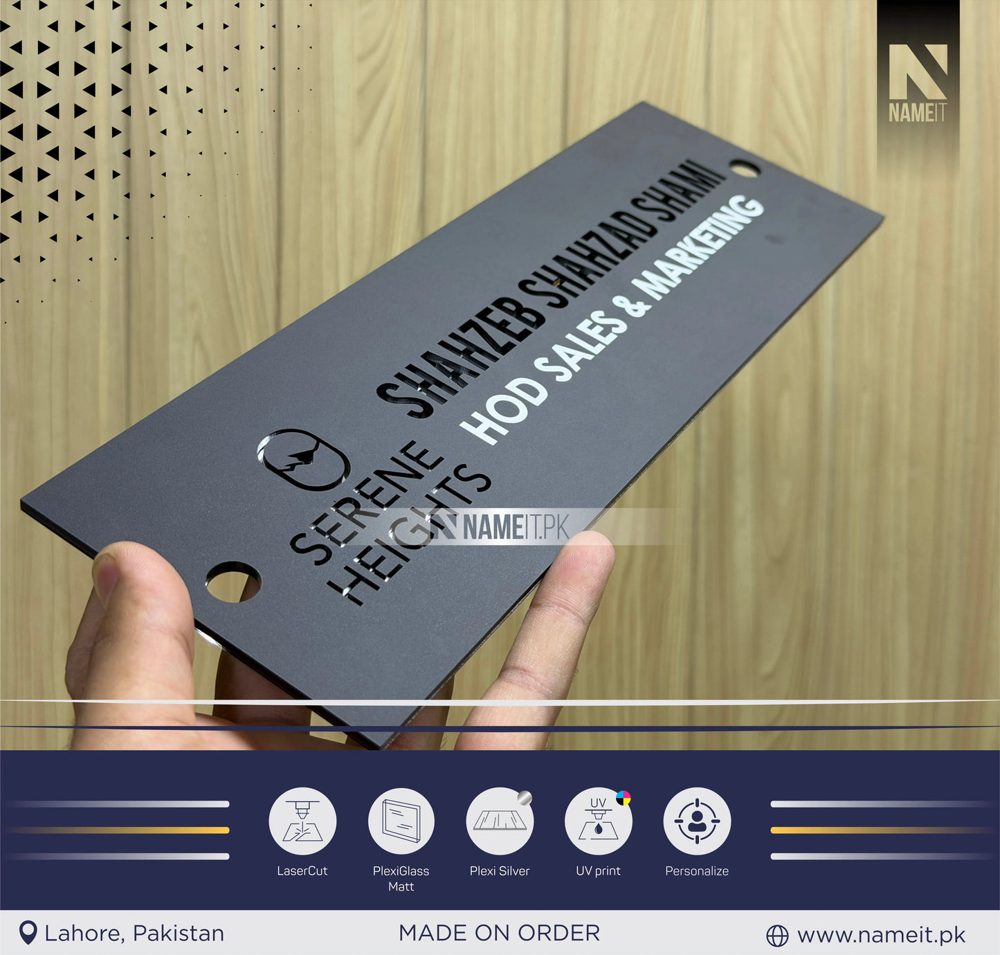 Name Plate For Office/Home | Office Logo Signage | Precision Laser Cut Acrylic House Number Sign | Matt Acrylic & Silver Mirror