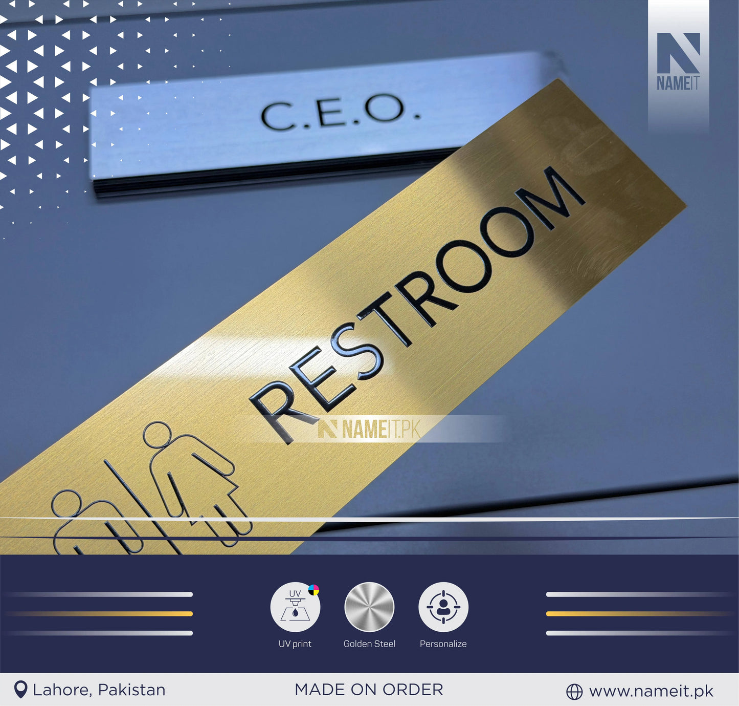 Premium Personalized Golden Steel Name Plate – Custom Office, CEO & Room Signage