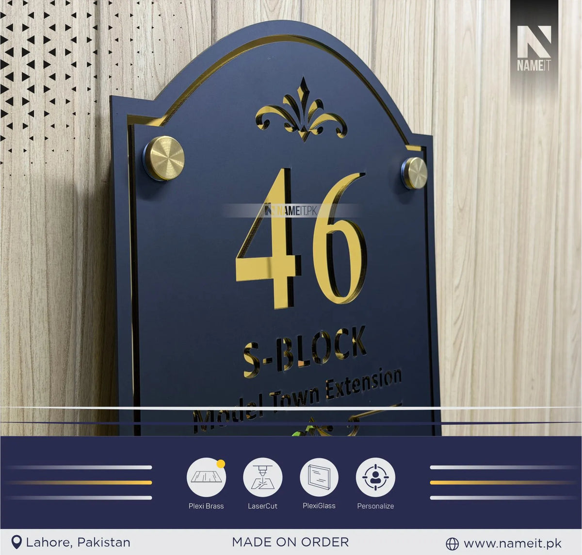 The Signature Series Custom Stencil House Name Plate – Bespoke Matt Black & Liquid Gold Mirror Acrylic Architectural Entrance Plaque