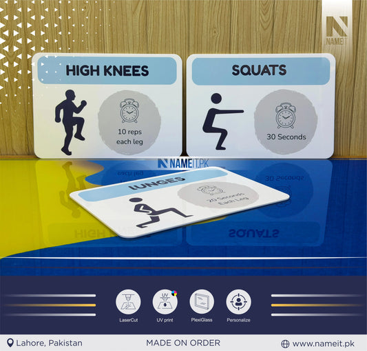 Yoga Sign, Gym Exercise Instruction Sign with Timer & Reps, Door Wall Sign, Custom Logo Acrylic Business Signage, designed for fitness training, gym sessions, PE classes, therapy routines, or kids’ activity stations.