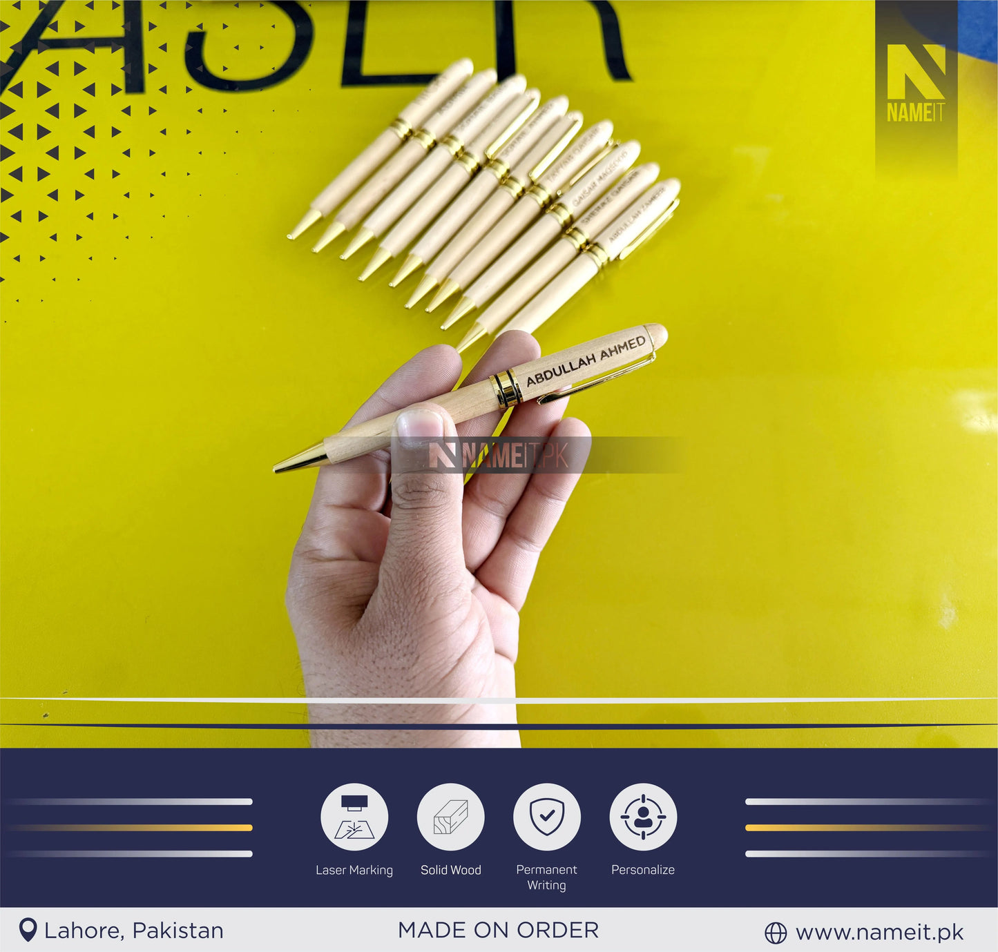 Personalized Wooden Pen, Ballpoint Pen, with your name,compnay logo NAMEIT PAKISTAN