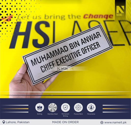 Personalized Name Plate Stainless Steel, indoor & outdoor, Office name Plate, House Name Plate NAMEIT PAKISTAN