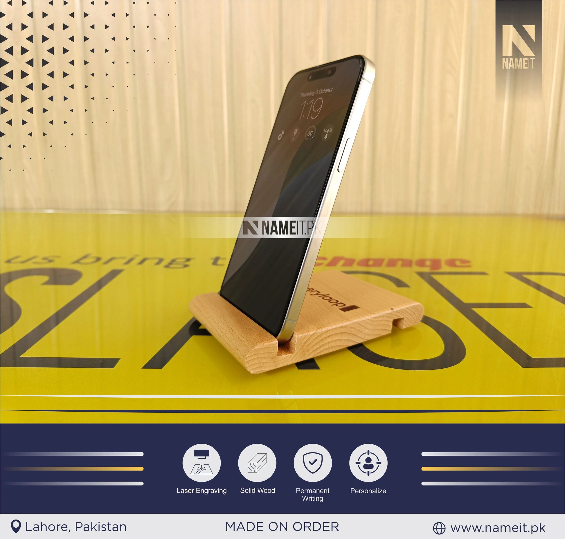 Wood Phone Stand, Wood iPad Stand, Guest Card Holder, Picture Holder, Name Tag Holders, Personalized Phone Stand, Custom Birthday Gift NAMEIT PAKISTAN