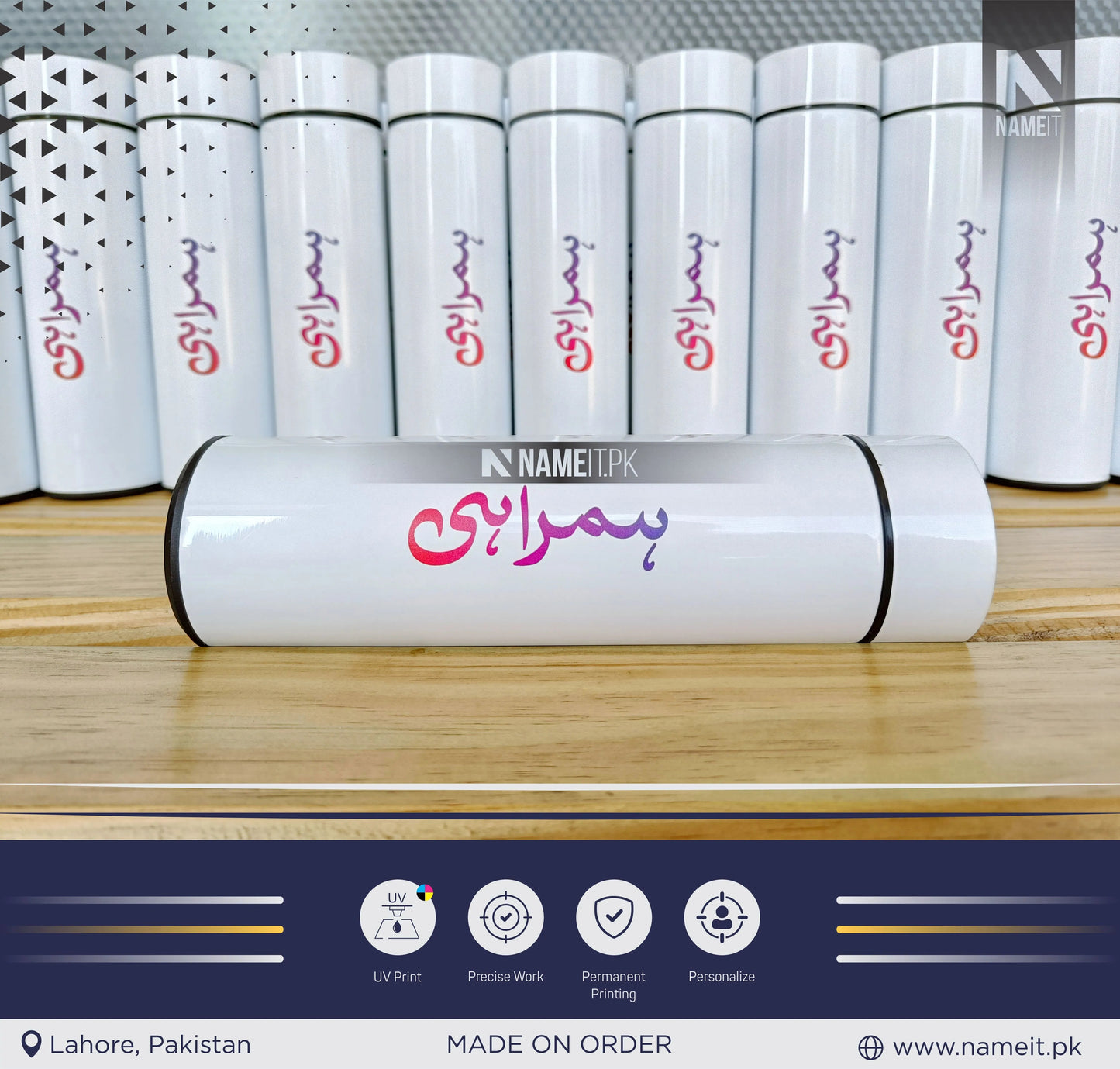Bundle Offer - Table Name Plate Glass and Temperature Water Bottle - Customizable NAMEIT PAKISTAN