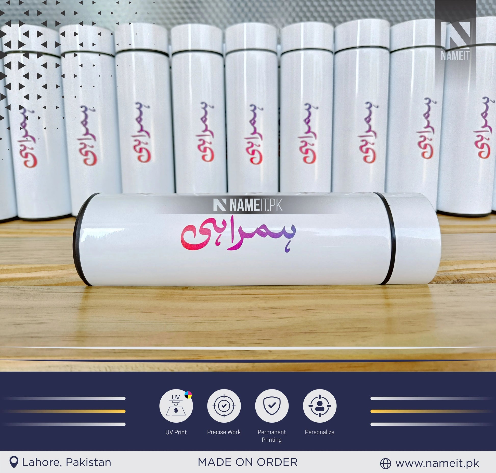 Bundle Offer - Table Name Plate Glass and Temperature Water Bottle - Customizable NAMEIT PAKISTAN