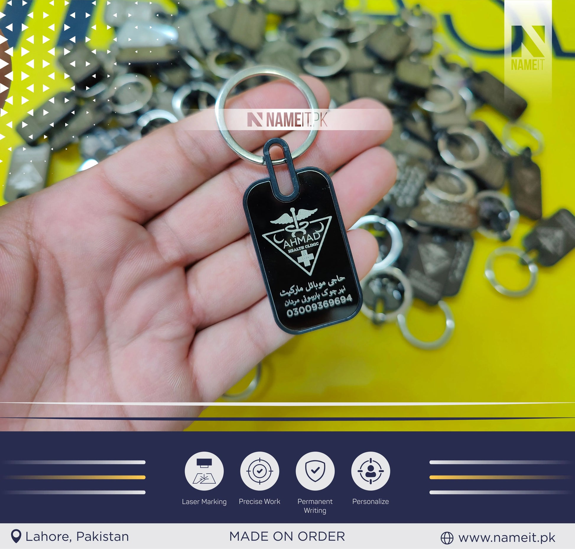 Personalized Premium Metal Keychain, Business Logo, Name, Custom Marketing Business Merchandise, NAMEIT PAKISTAN