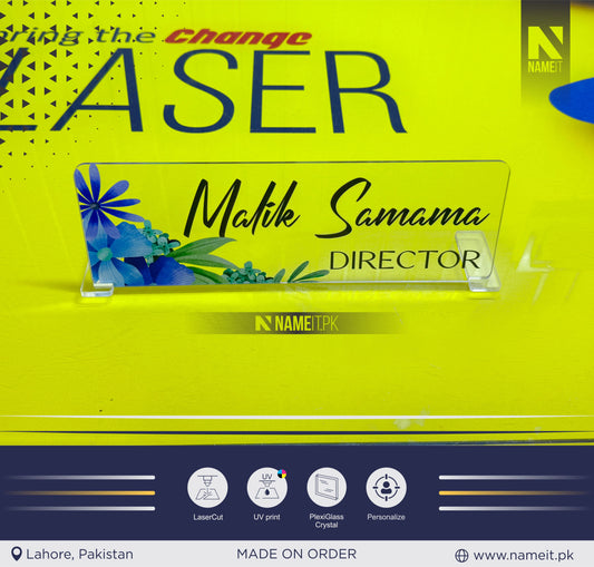 Name Plate For Table Custom Transparent Acrylic with Leaves Pattern, Table Top Decoration, Plexiglass, Modern Desk Decoration