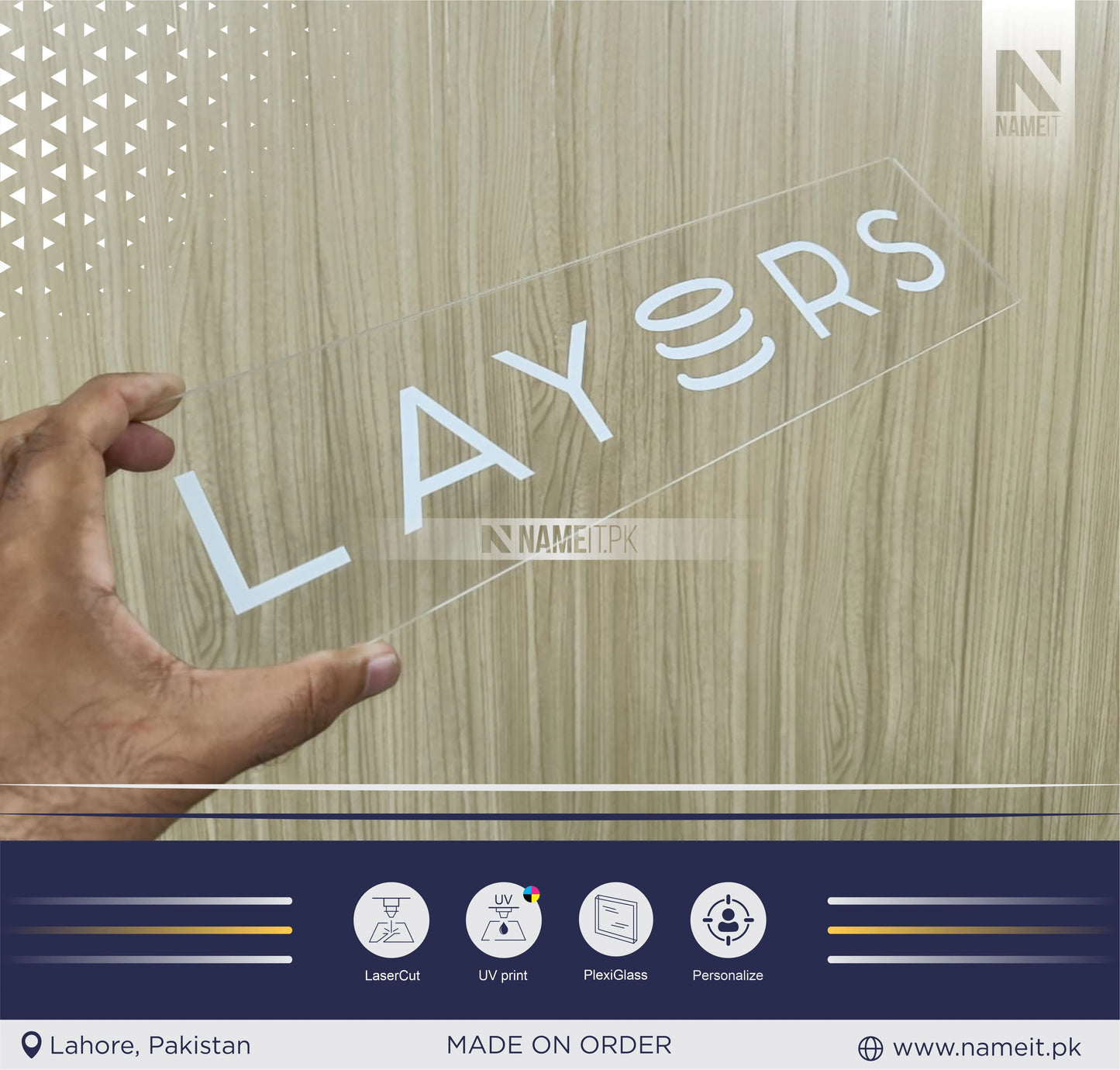 Name Plate, Personalized Transparent Premium Plate  | Custom Business Logo & Office Name Sign