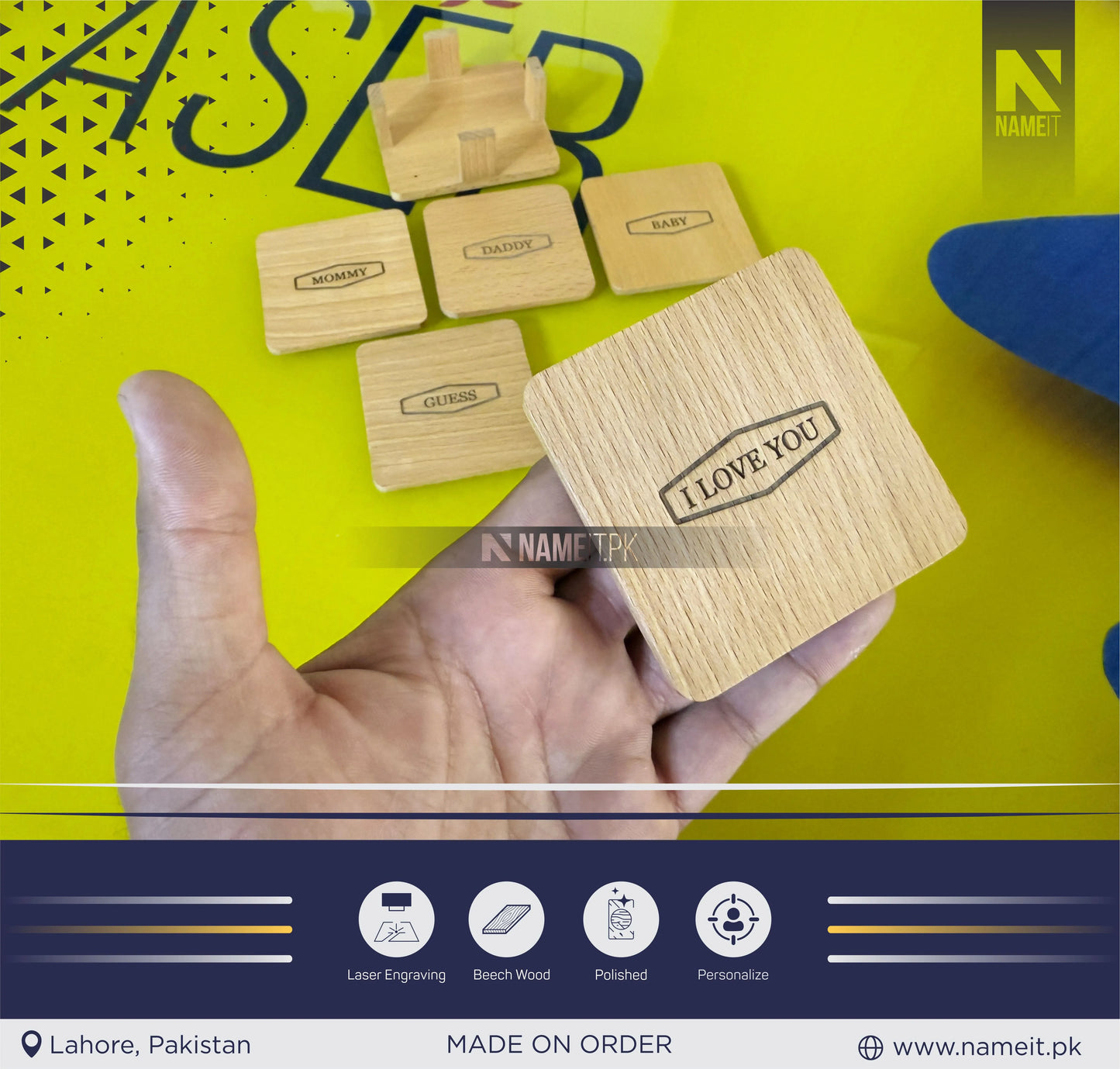 Wooden Tea Coasters With Custom Name,Initial,Logo ,Personalized Coaster,Engraved Coffee Cup Plate,Afternoon Tea Heat Insulation Mat,Event Gift