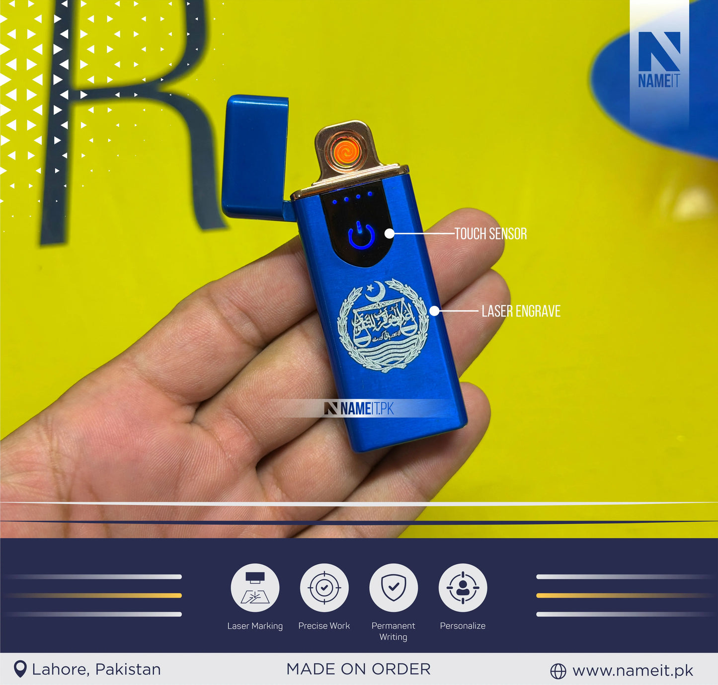 🔐 Custom Fingerprint Sensor USB Lighter | Personalized Laser Engraved Rechargeable Lighter