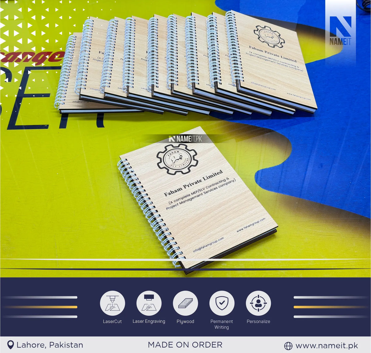 Custom Wooden Spiral Notebook with Laser Engraved Logo | Personalized Corporate Branded Notebook & Company Promotional Diary