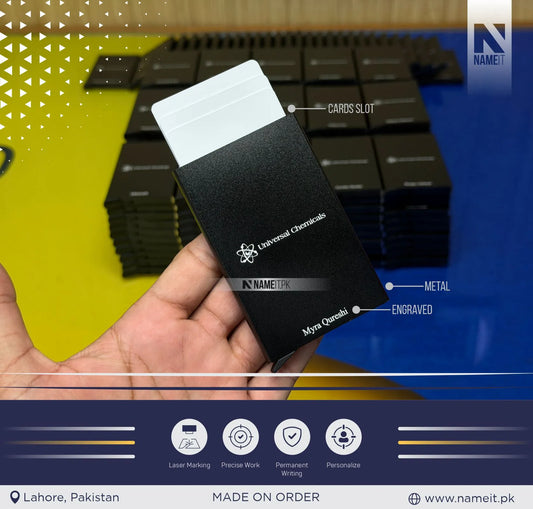 Custom Engraved Minimalist Aluminum Pop-Up Cardholder Wallet - Premium Matte Black Metal Pocket Wallet with Quick-Access Card Slot