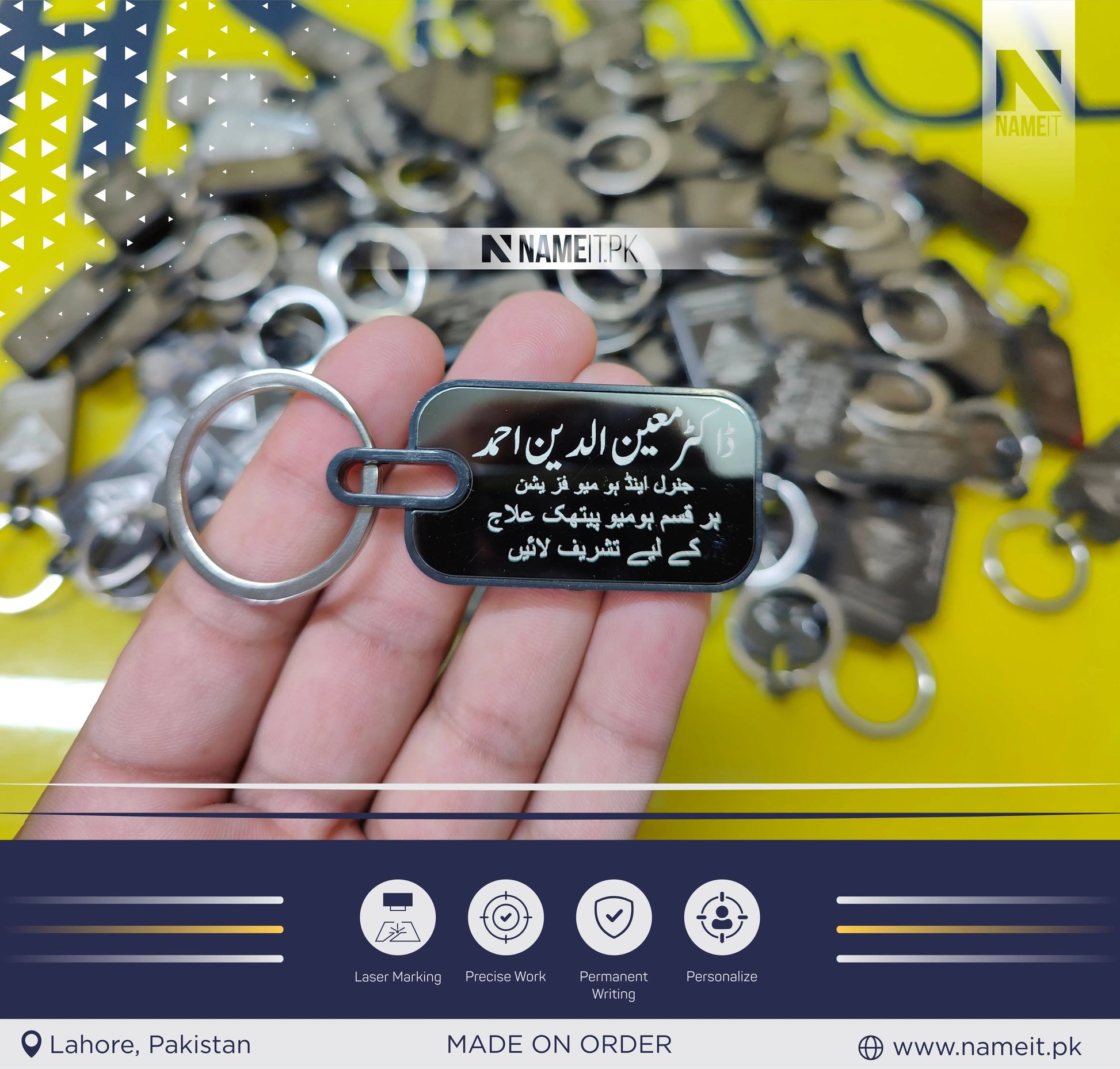 Personalized Premium Metal Keychain, Business Logo, Name, Custom Marketing Business Merchandise, NAMEIT PAKISTAN