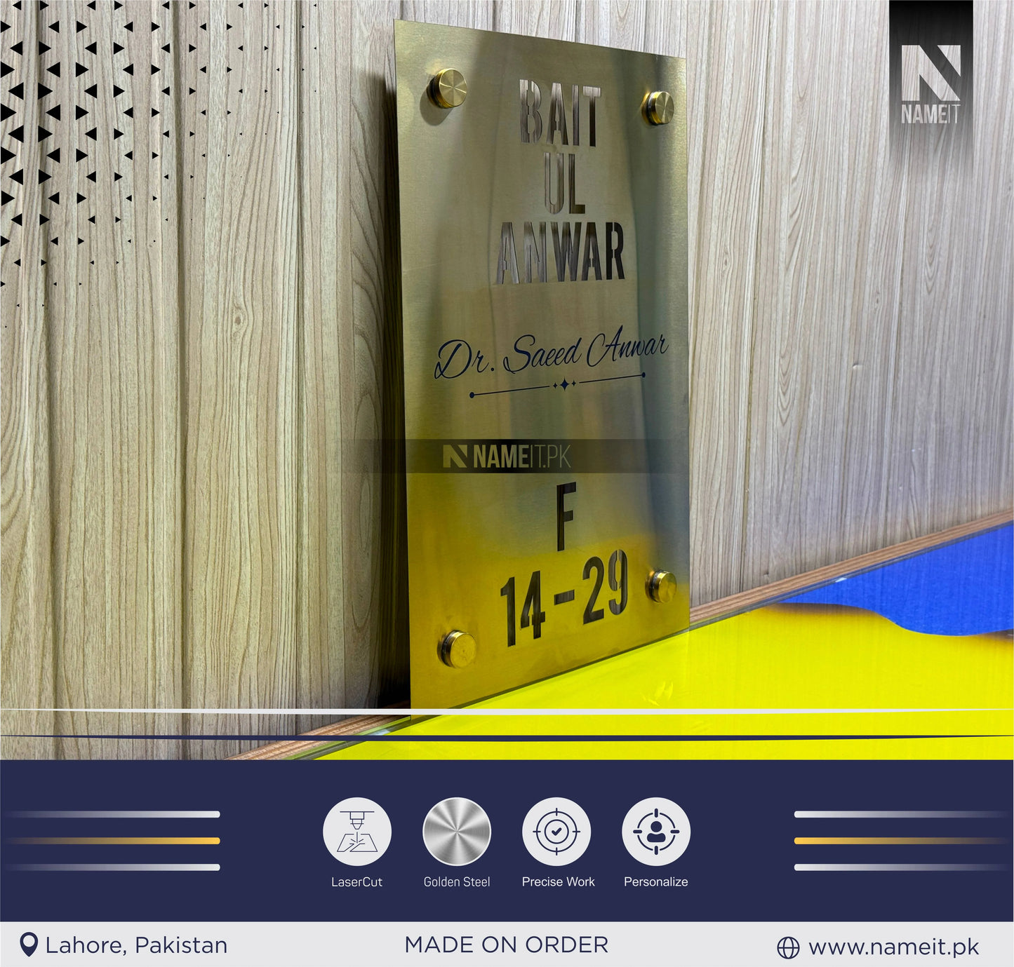 Personalized Laser Cut Name Plate Stainless Steel, indoor & outdoor, Office name Plate, House Name Plate