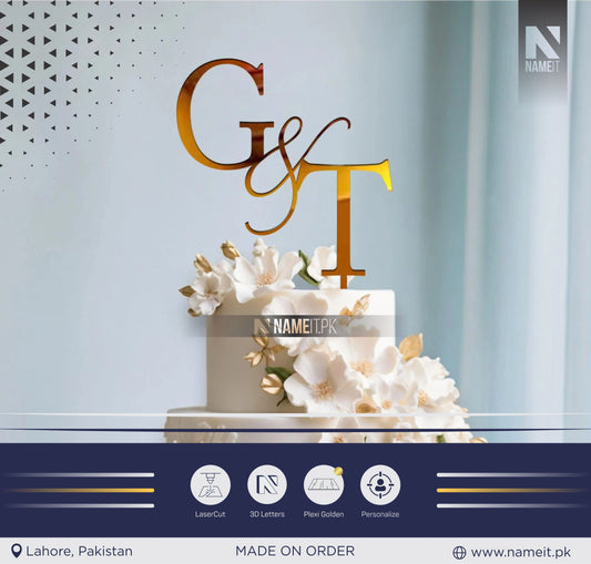 Topper, Custom Gold Wedding Cake Topper, Personalized cake topper, Monogram Cake Topper, Rustic Wedding cake topper (Copy)