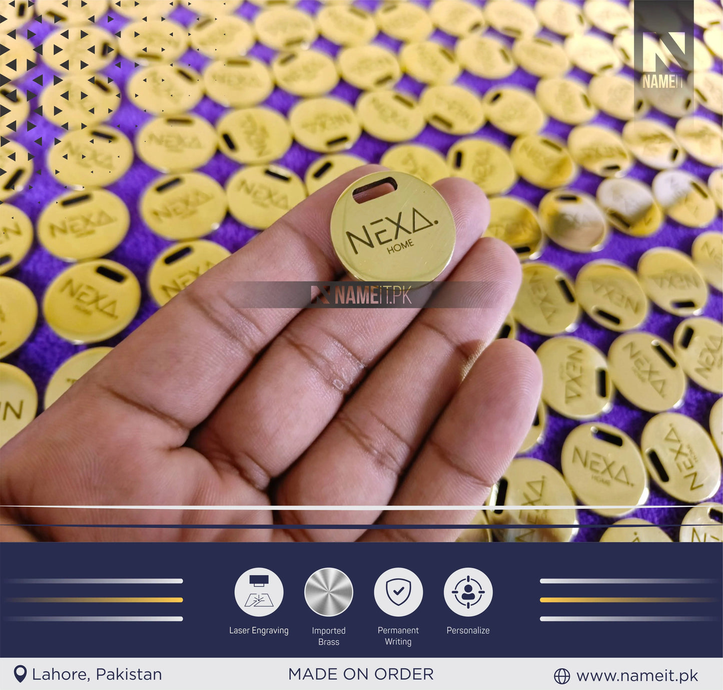 Custom Imported Brass Tags, Custom Laser Engraved Tag, Bag Metal Label, Custom Clothing Labels, Clothing Tags, Engraved Tag NAMEIT PAKISTAN