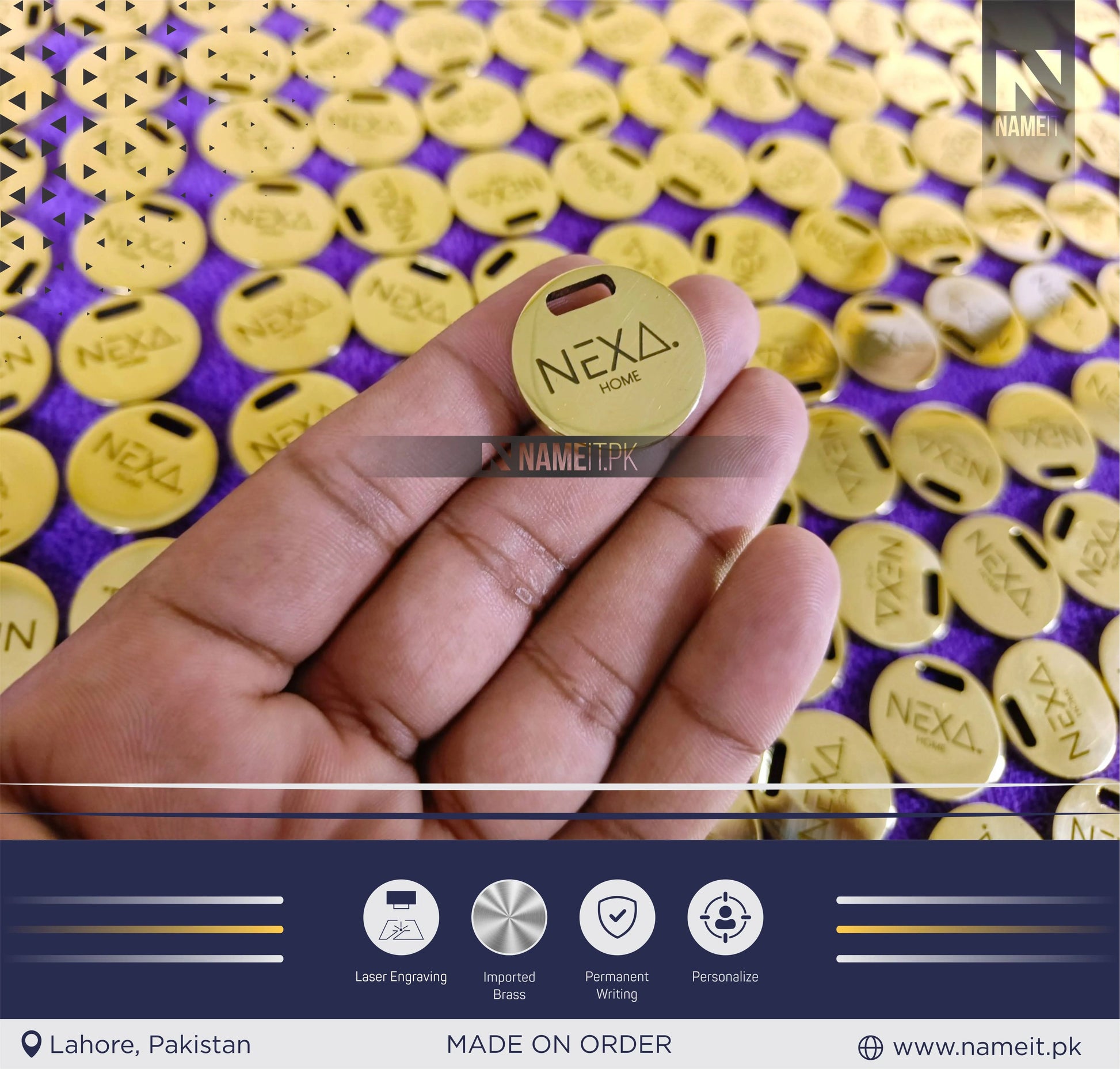 Custom Imported Brass Tags, Custom Laser Engraved Tag, Bag Metal Label, Custom Clothing Labels, Clothing Tags, Engraved Tag NAMEIT PAKISTAN