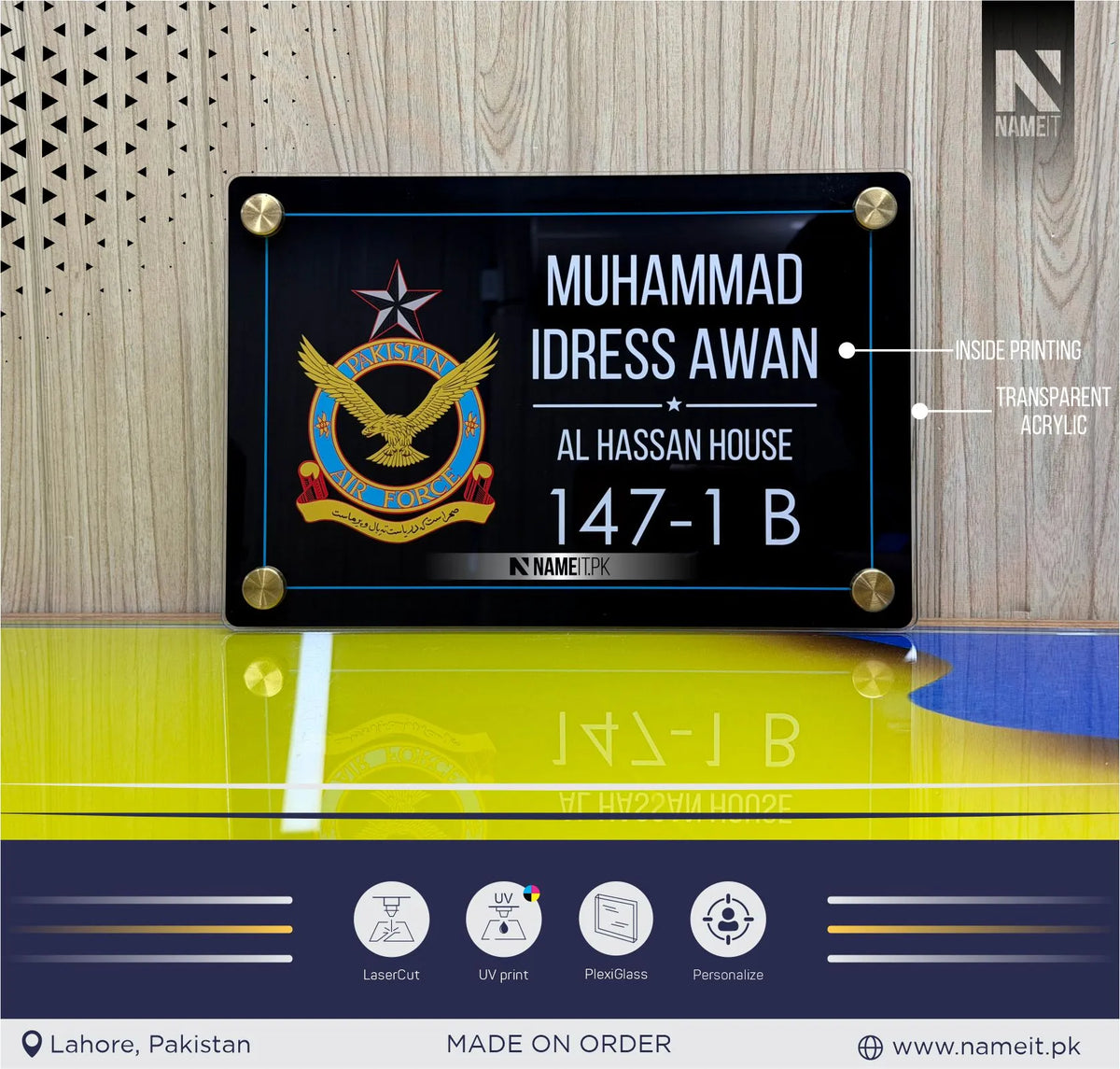 Premium Transparent Acrylic Name Plate | Custom Office, House &amp; Door Name Sign | Inside Printed Acrylic Name Plate&nbsp;