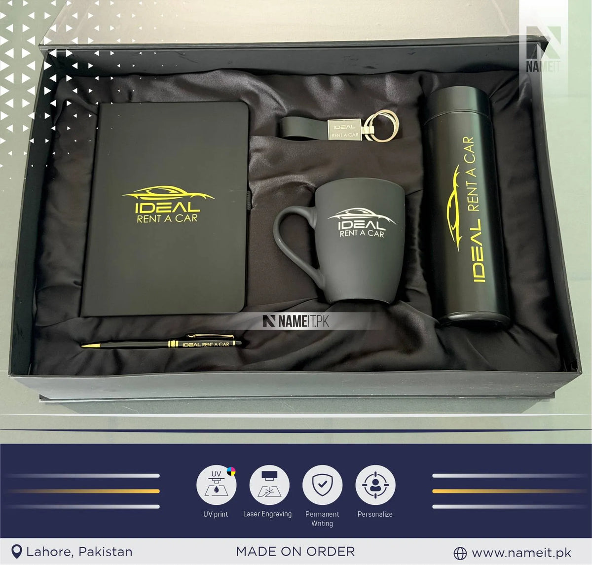 Gift Box, Premium 5-in-1 Corporate Gift Box Set – Matte Black Executive Welcome & Client Appreciation Kit (Includes Insulated Thermos, Matt Mug, A5 Notebook, Metal Pen, and Keychain)