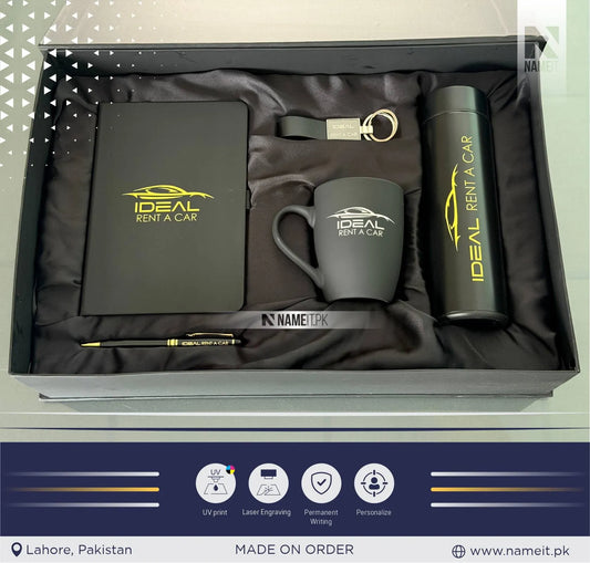 Gift Box, Premium 5-in-1 Corporate Gift Box Set – Matte Black Executive Welcome & Client Appreciation Kit (Includes Insulated Thermos, Matt Mug, A5 Notebook, Metal Pen, and Keychain)
