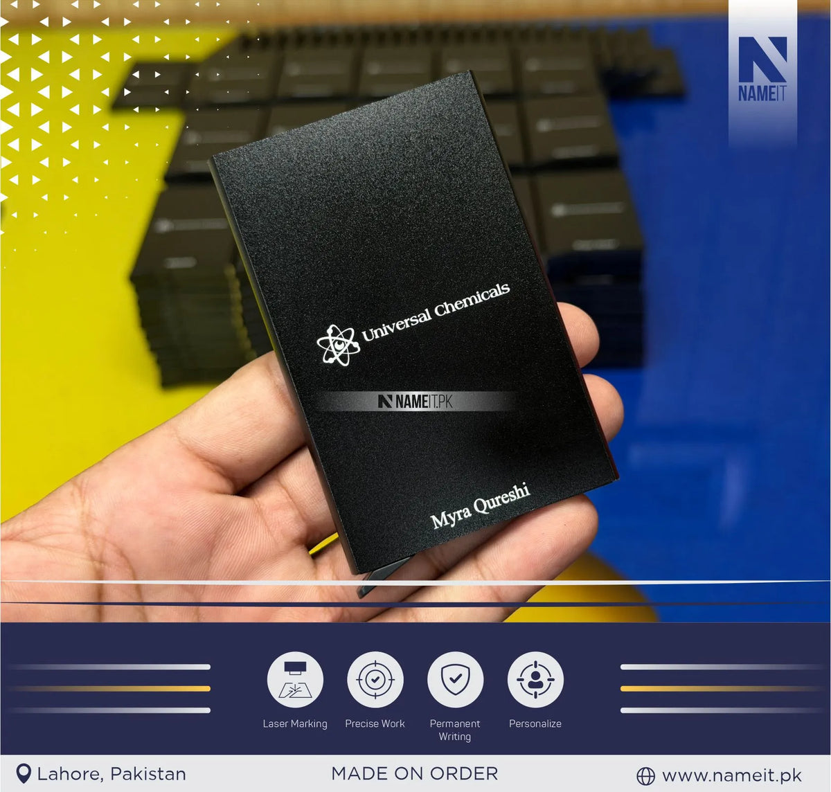 Custom Engraved Minimalist Aluminum Pop-Up Cardholder Wallet - Premium Matte Black Metal Pocket Wallet with Quick-Access Card Slot