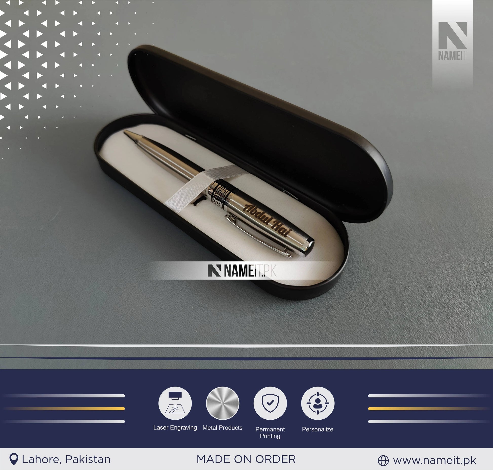 Custom High-Quality Metal Gel Pen, 0.7mm Blue Ink, Ball Point, Business Signature, Calligraphy Practice, Pocket Clip, Electroplated Baking Paint NAMEIT PAKISTAN