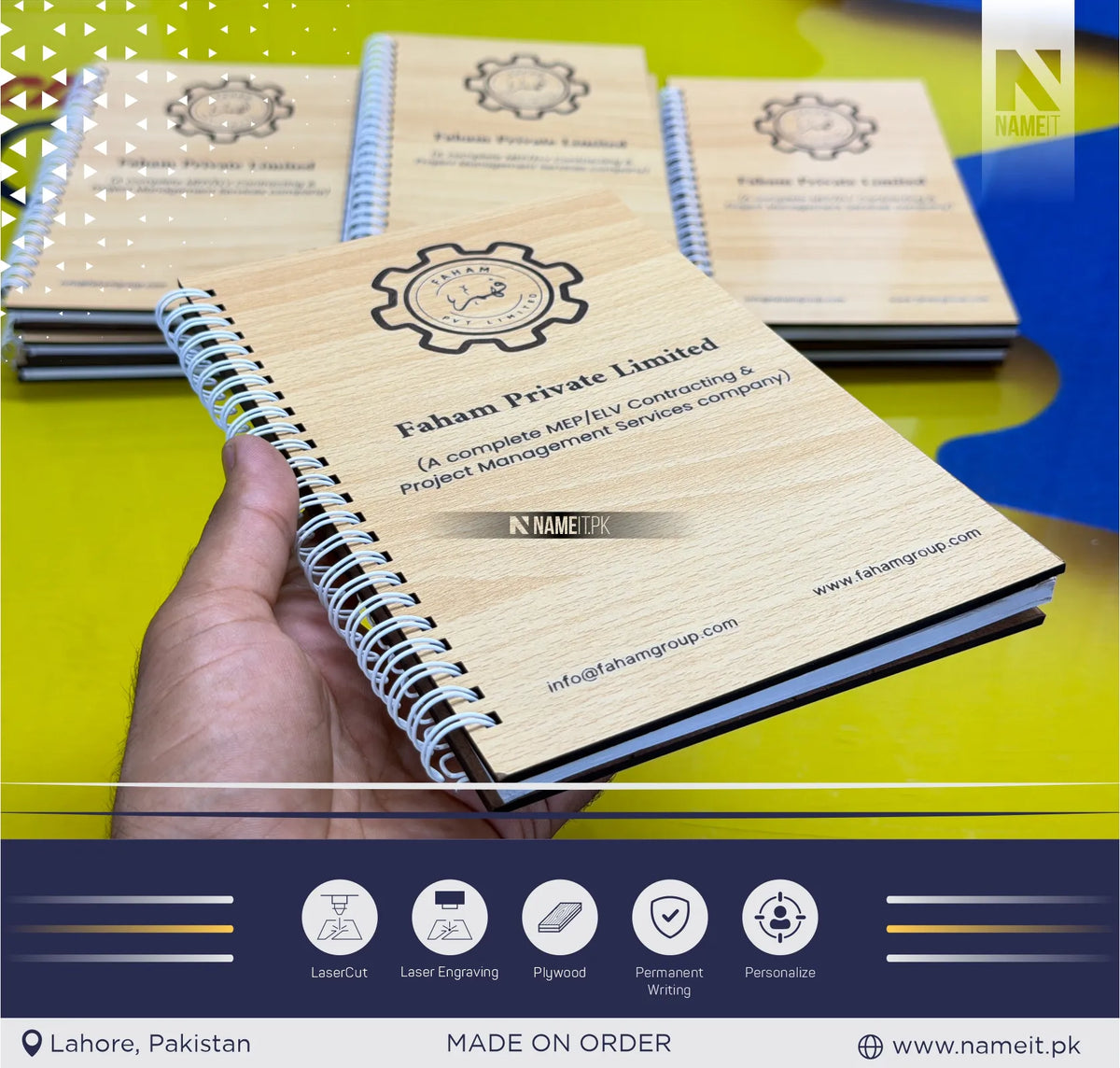 Custom Wooden Spiral Notebook with Laser Engraved Logo | Personalized Corporate Branded Notebook & Company Promotional Diary