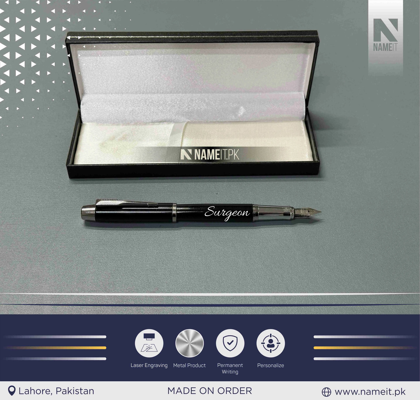 Pen, Fountain ink Pen with Name Engraved - Gifting on Any Special Occasion - Black Clip Teachers Day Gift