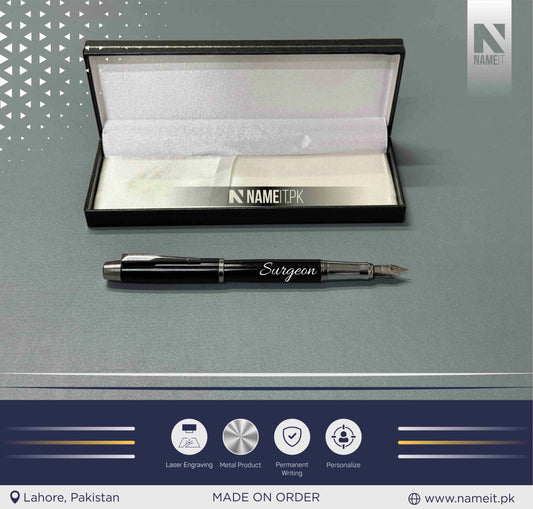 Pen, Fountain ink Pen with Name Engraved - Gifting on Any Special Occasion - Black Clip Teachers Day Gift