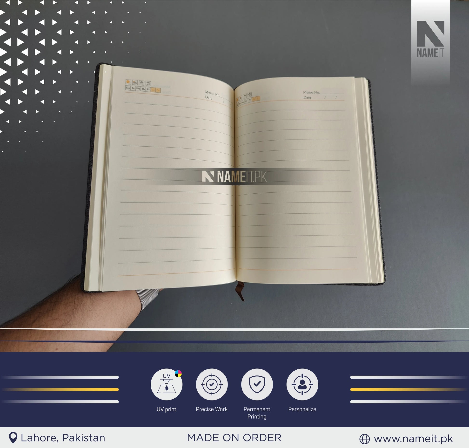 Diary, Engraved A5 Hardcover Line Notebook With Cellphone Pocket Custom Logo PU Leather Diary NAMEIT PAKISTAN