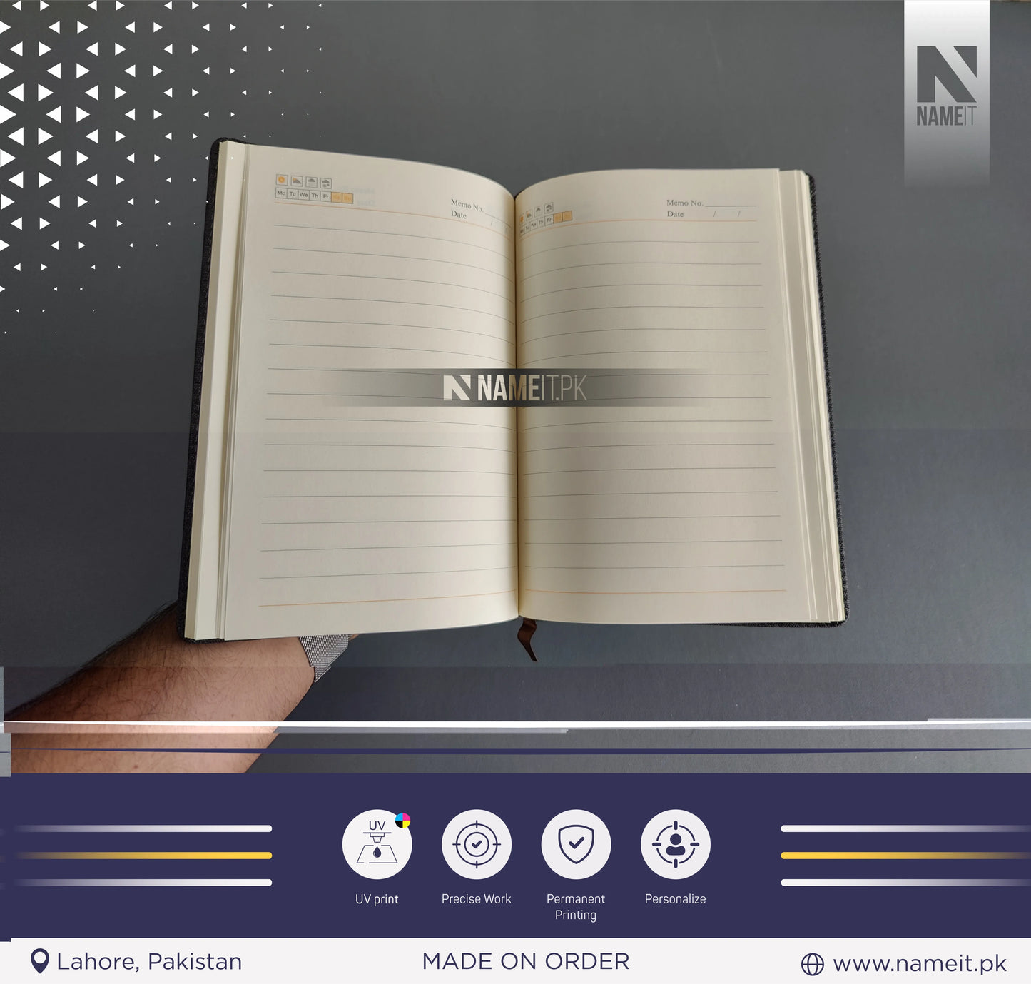 Diary, Engraved  A5 Hardcover Line Notebook With Cellphone Pocket Custom Logo PU Leather Diary