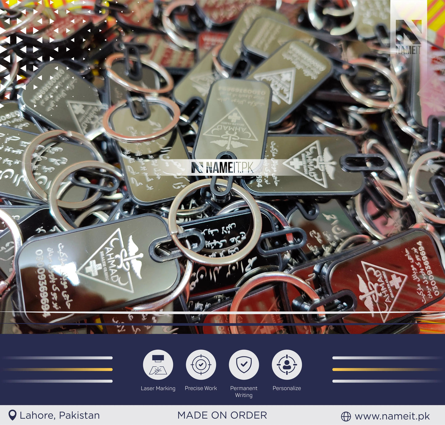 Personalized Premium Metal Keychain, Business Logo, Name, Custom Marketing Business Merchandise, NAMEIT PAKISTAN