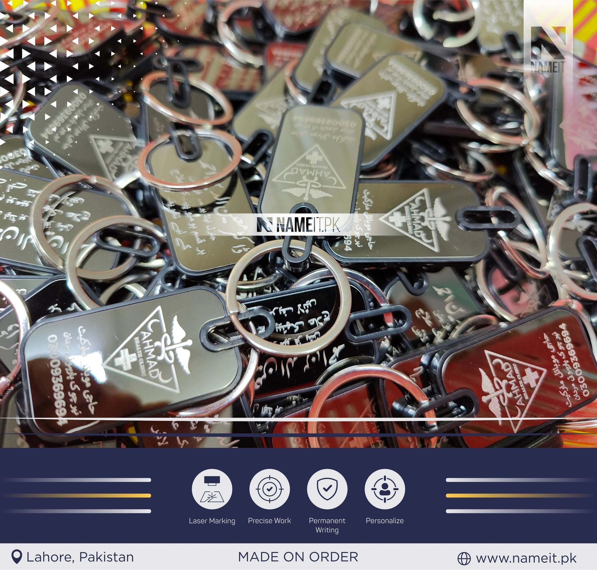 Personalized Premium Metal Keychain, Business Logo, Name, Custom Marketing Business Merchandise, NAMEIT PAKISTAN