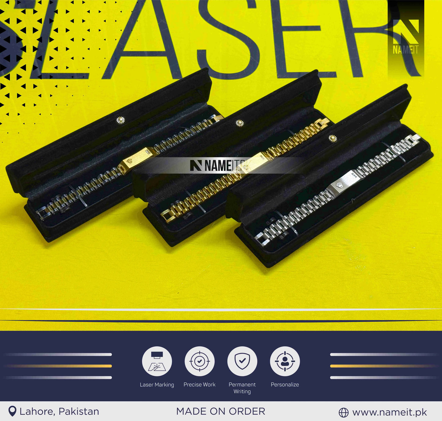 Rolex Bracelet, Personalized Stainless Steel Engraved Bracelet, Custom Men Bracelet, Customize Engraved Bracelet, Men's Bracelet. Custom Bracelet Gifts (FREE BOX)