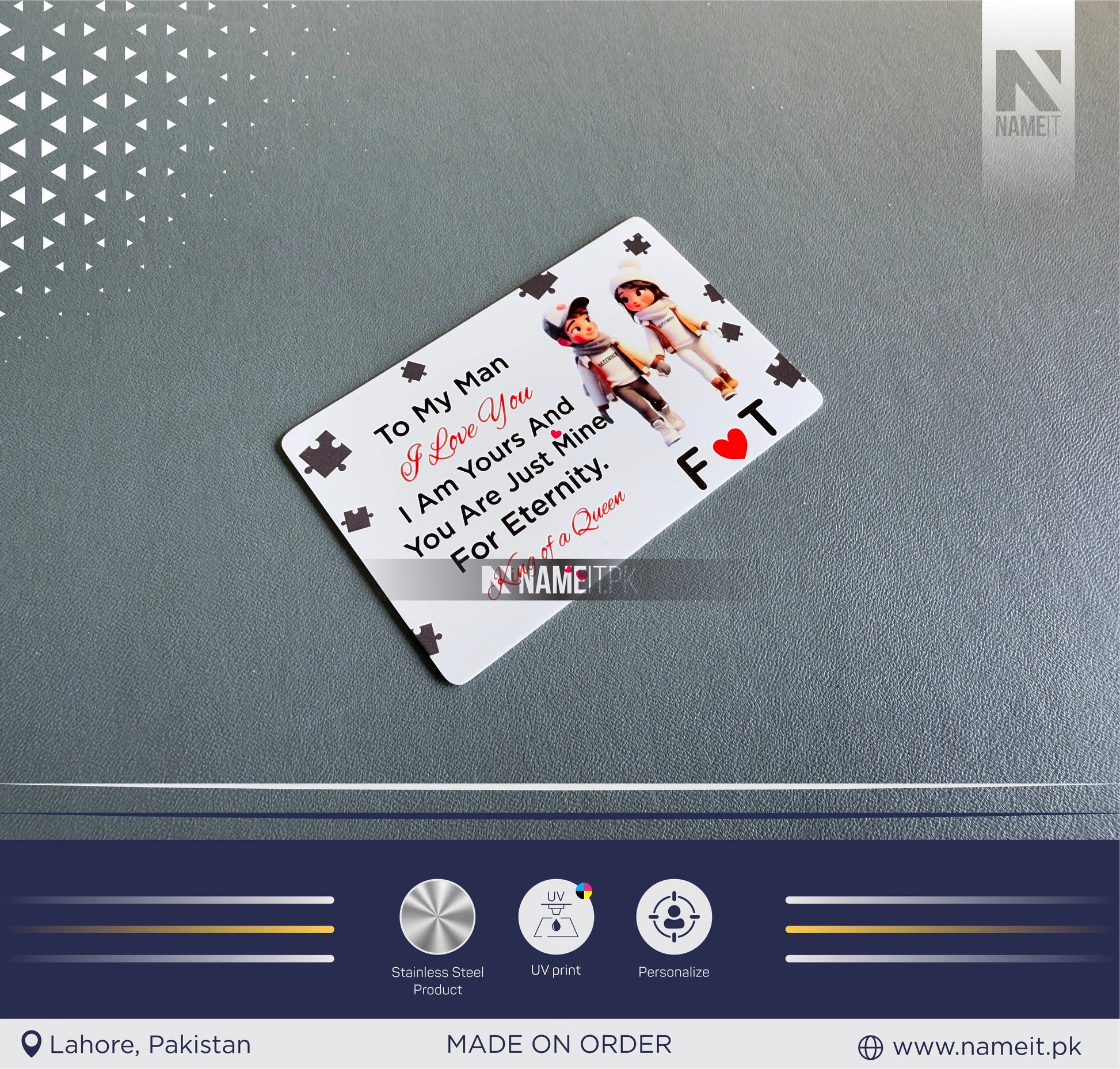 Business Card Stainless Steel -  Metal Wallet Card - Add any text custom card - Keepsake Gift For Him, Husband, Valentines, Anniversary - own text NAMEIT PAKISTAN