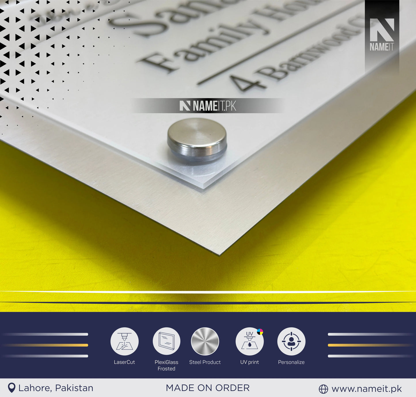 Name Plate Acrylic & Stainless Steel, indoor & outdoor, Office name Plate, House Name Plate