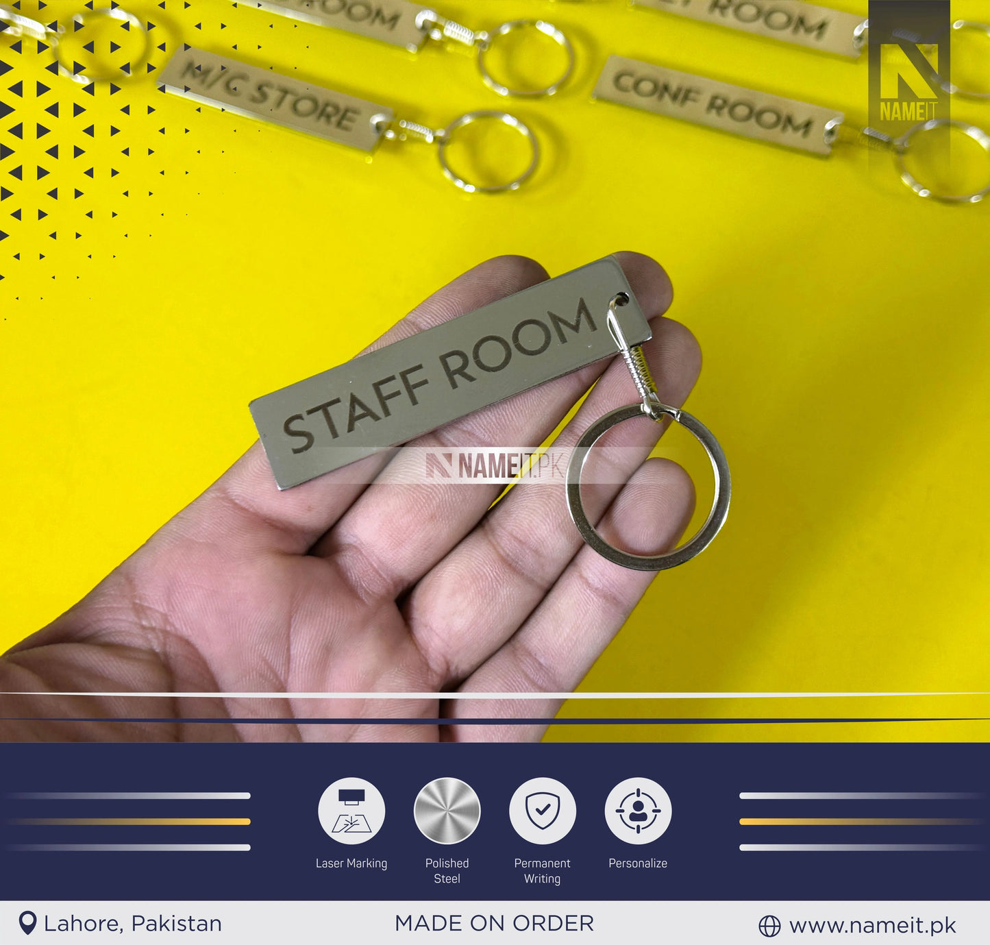 Personalized Office Door Keychain, Custom Metal Key Tag with Room Name & Numbers, Ideal for Unique Office,School Gift !! NAMEIT PAKISTAN