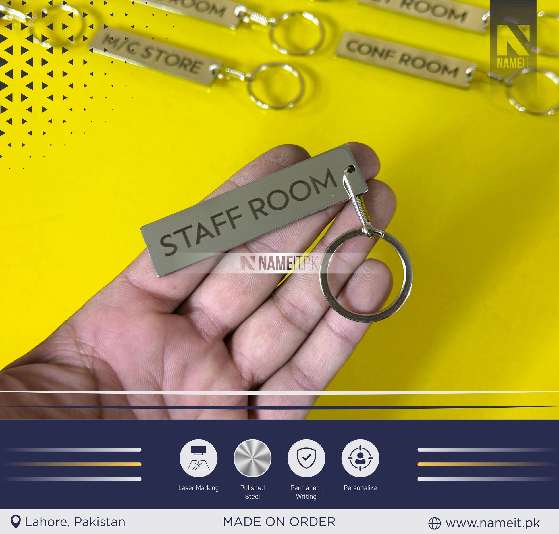 Personalized Office Door Keychain, Custom Metal Key Tag with Room Name & Numbers, Ideal for Unique Office,School Gift !! NAMEIT PAKISTAN