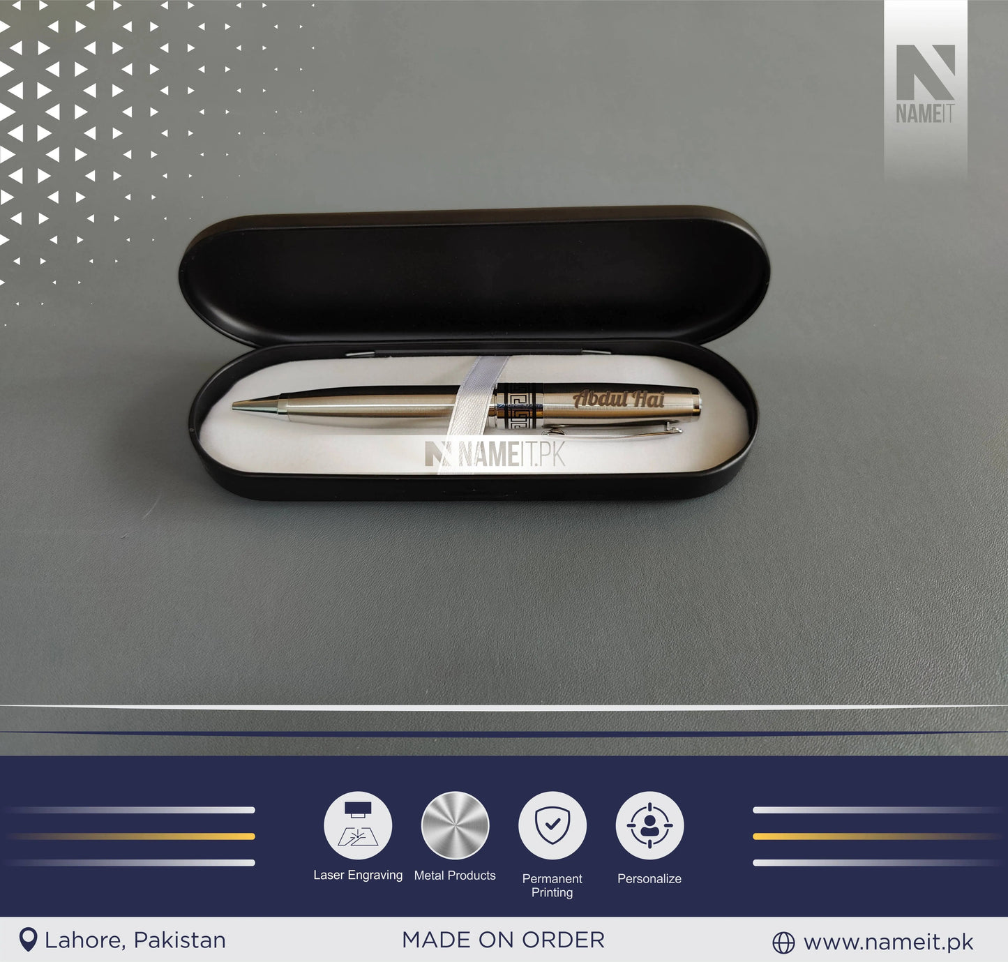 Custom High-Quality Metal Gel Pen, 0.7mm Blue Ink, Ball Point, Business Signature, Calligraphy Practice, Pocket Clip, Electroplated Baking Paint NAMEIT PAKISTAN