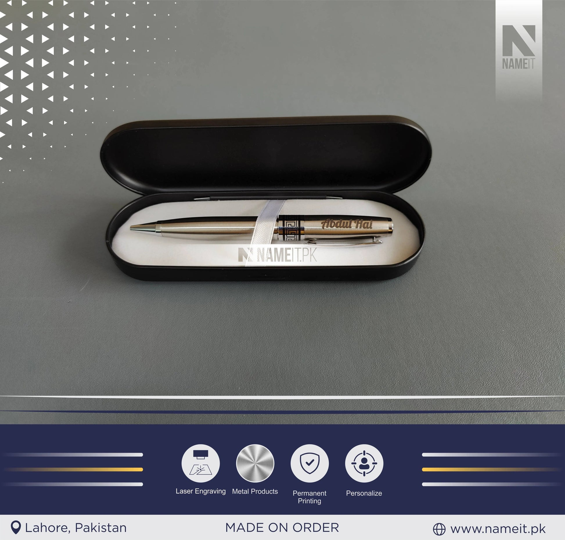 Custom High-Quality Metal Gel Pen, 0.7mm Blue Ink, Ball Point, Business Signature, Calligraphy Practice, Pocket Clip, Electroplated Baking Paint NAMEIT PAKISTAN