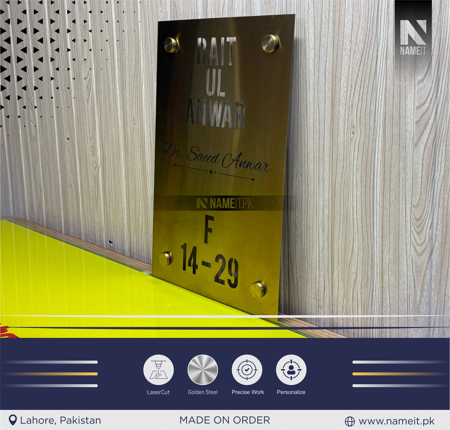 Personalized Laser Cut Name Plate Stainless Steel, indoor & outdoor, Office name Plate, House Name Plate