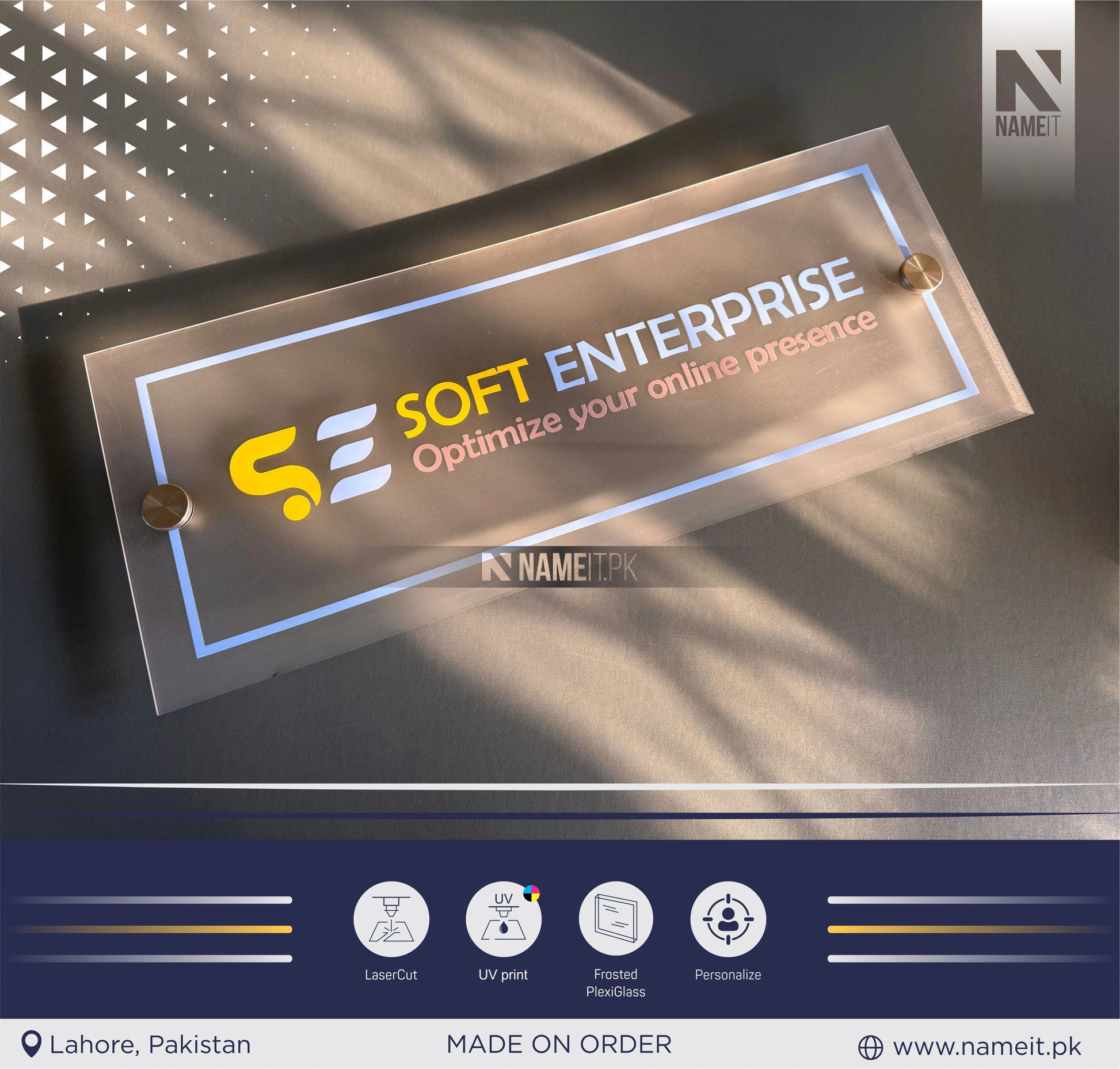 Business Logo Sign plate, Door Wall Sign, Custom Logo Acrylic Business Signage, Frosted Acrylic, Wall Hanging Business Office NAMEIT PAKISTAN