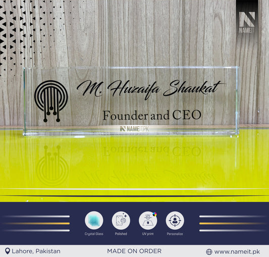 Personalized Desk Name Plate, Custom Crystal Glass Name Plate for Desks, Office Desk Decor Nameplate, Desk Accessories, Teacher Boss Coworkers Employee Appreciation Gift