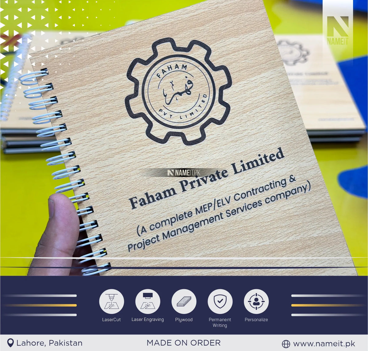 Custom Wooden Spiral Notebook with Laser Engraved Logo | Personalized Corporate Branded Notebook & Company Promotional Diary