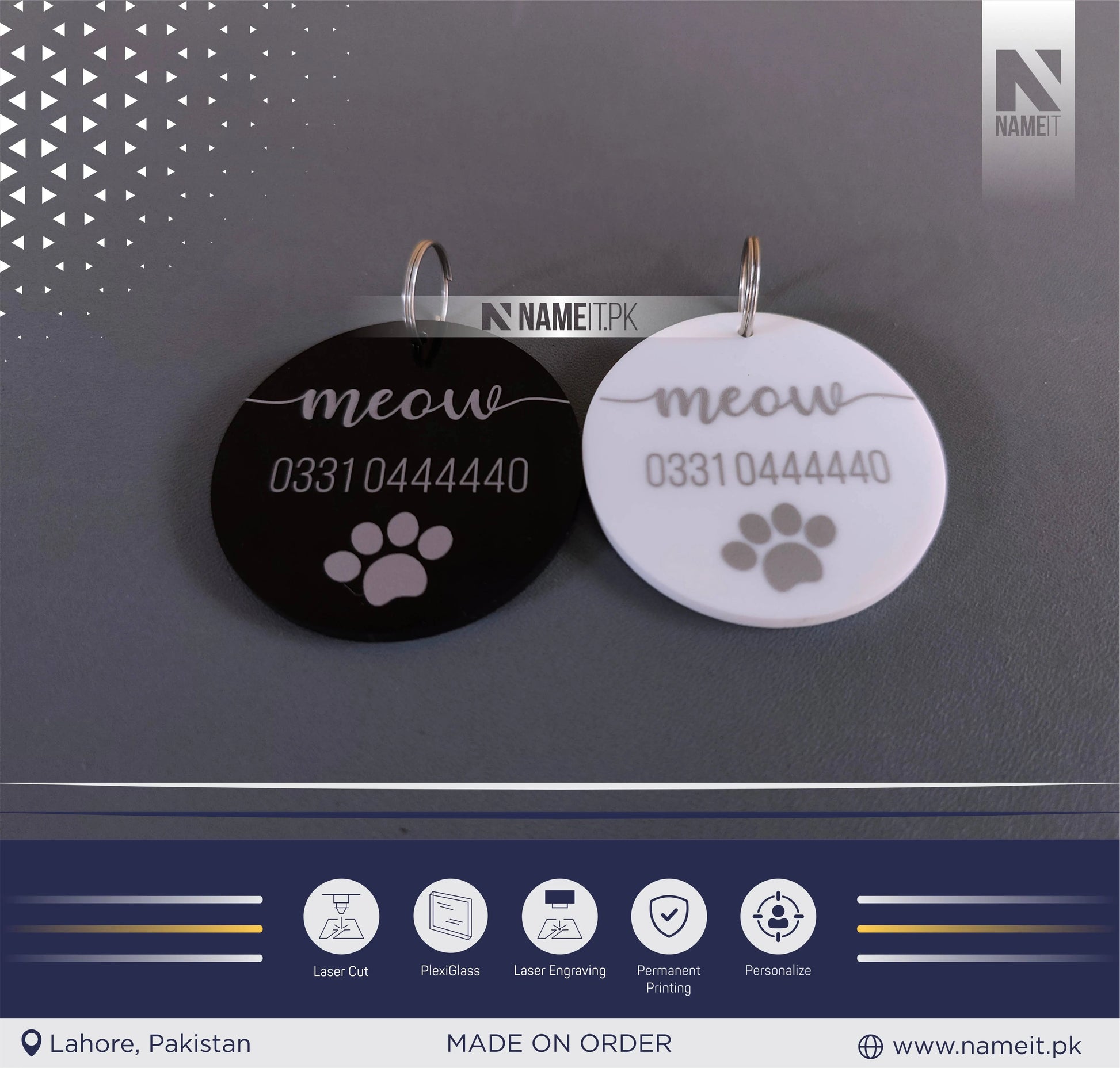 Personalised Acrylic Pet ID Tag, Circle Engraved Pet Tag, Custom Pet Tag - 2 colour choices available NAMEIT PAKISTAN